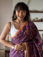 Thumbnail for Suta Purple Floral Pure Cotton Saree - Distacart