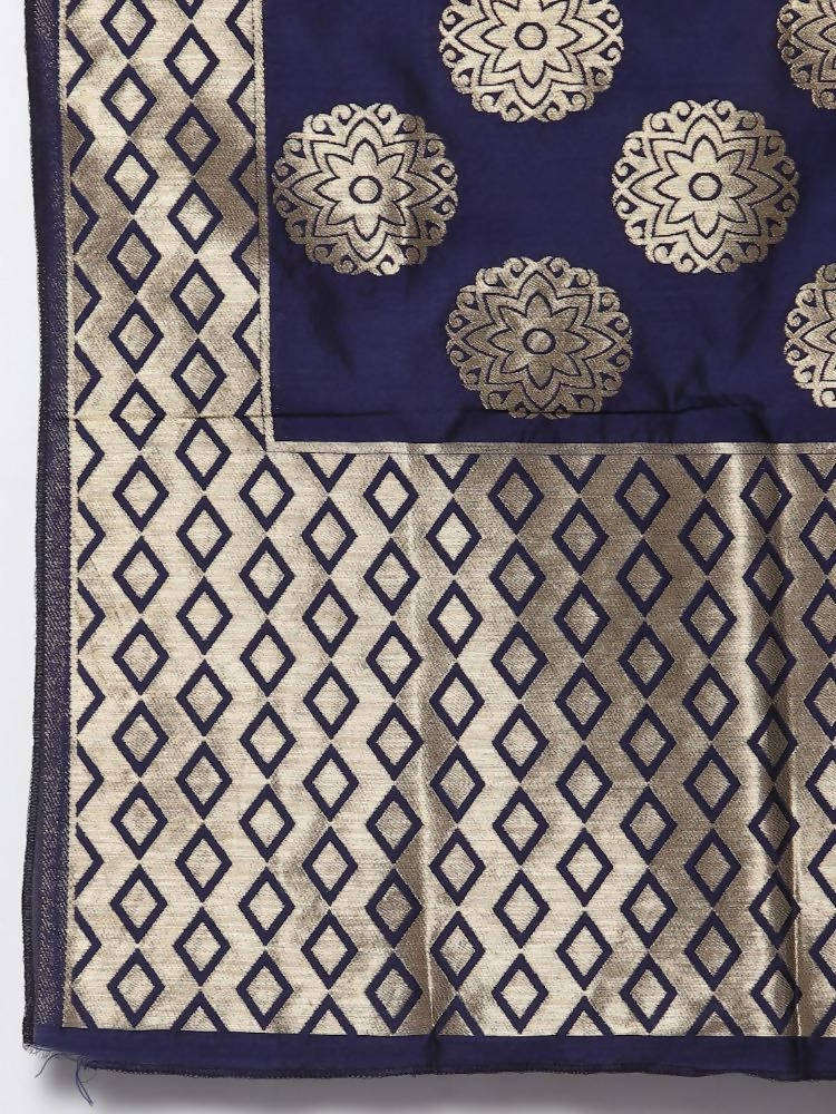 Myshka Blue Color Silk Solid Anarkali Gown With Dupatta