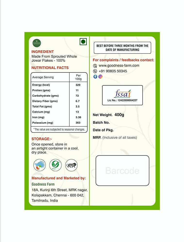 Goodness Farm Jowar Flakes/Sorghum Flakes - Distacart