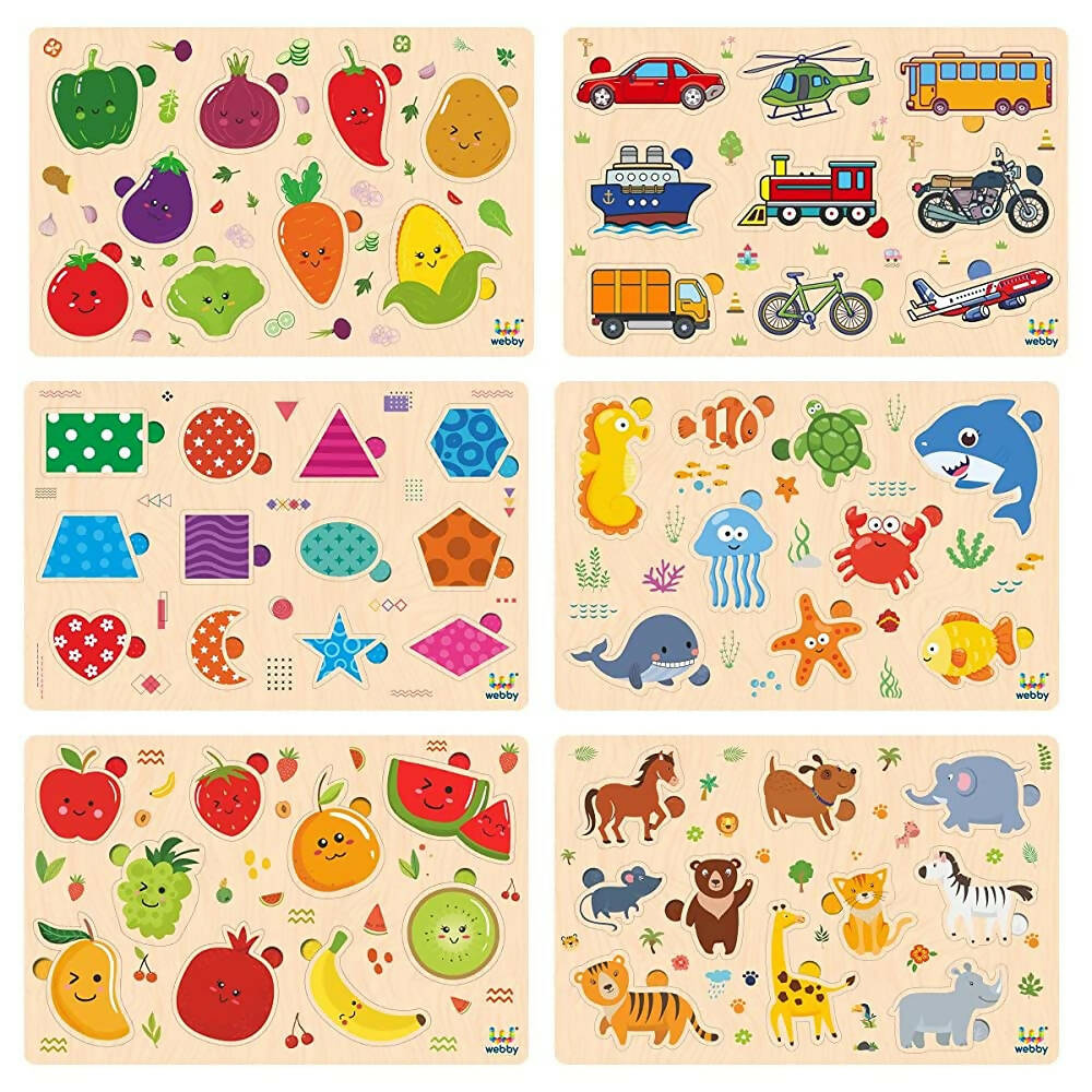 Webby Wooden Educational Puzzle for Preschool Kids- Set of 6 - Distacart