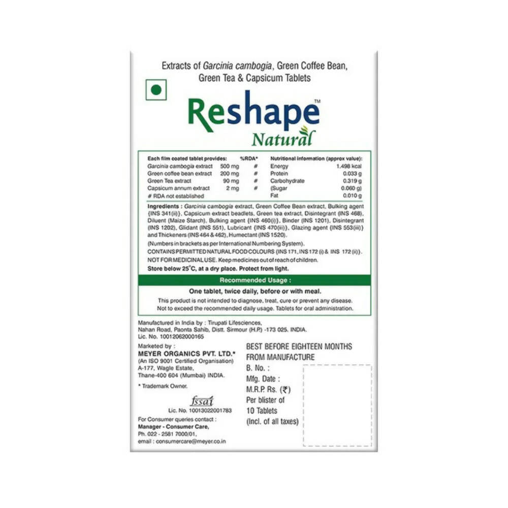 Meyer Organics Reshape Natural Tablets - Distacart