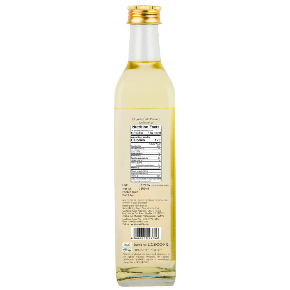 Praakritik Organic Cold Pressed Sunflower Oil - Distacart
