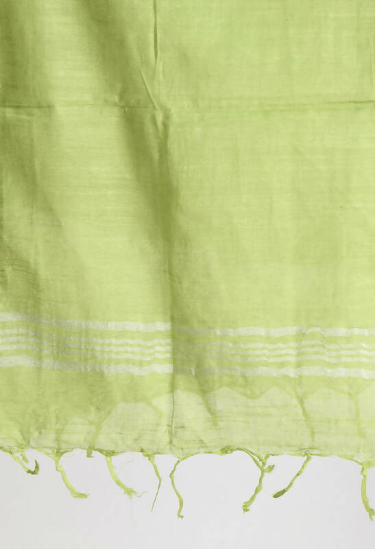 Mominos Fashion Moeza Women's Linen Cotton Silver Border Parrot Green Dupatta - Distacart