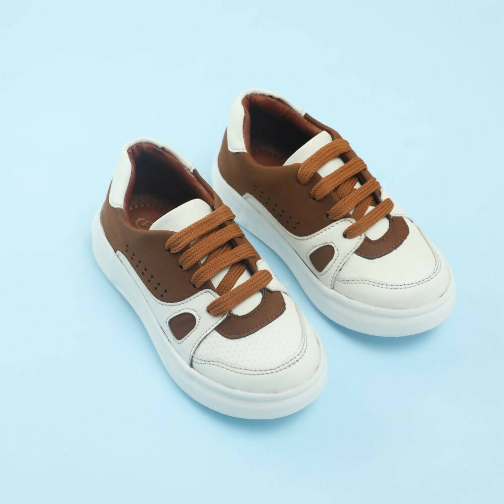 Tiny Bugs Boys Lace Up Casual Shoes - White & Brown - Distacart