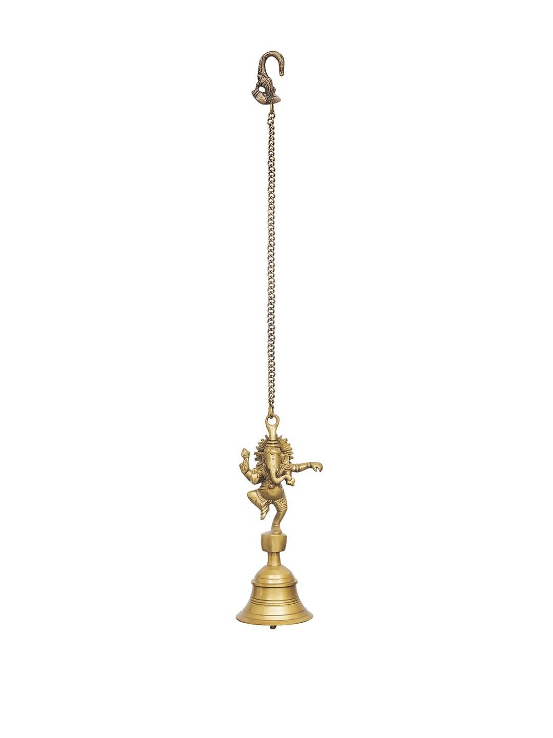 eCraftIndia Golden Brass Dancing Ganesha Idol Wall Hanging Bell With Chain - Distacart