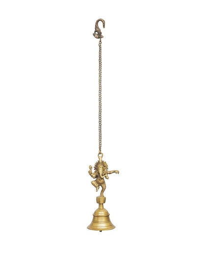 eCraftIndia Golden Brass Dancing Ganesha Idol Wall Hanging Bell With Chain - Distacart