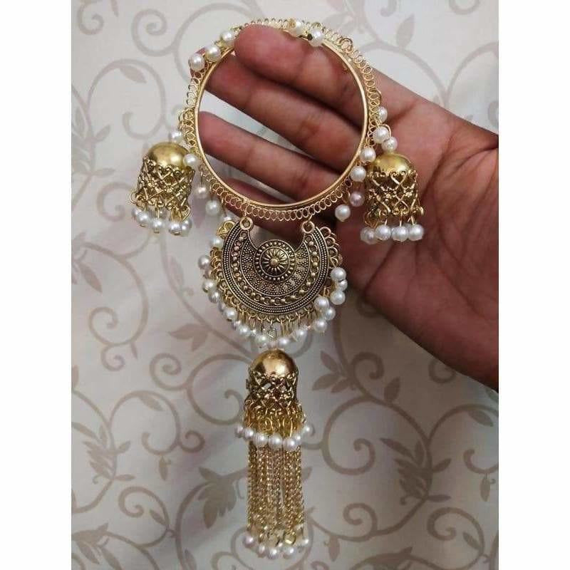 Gold Color With White Pearls, Jhumkas Hanging Bangles