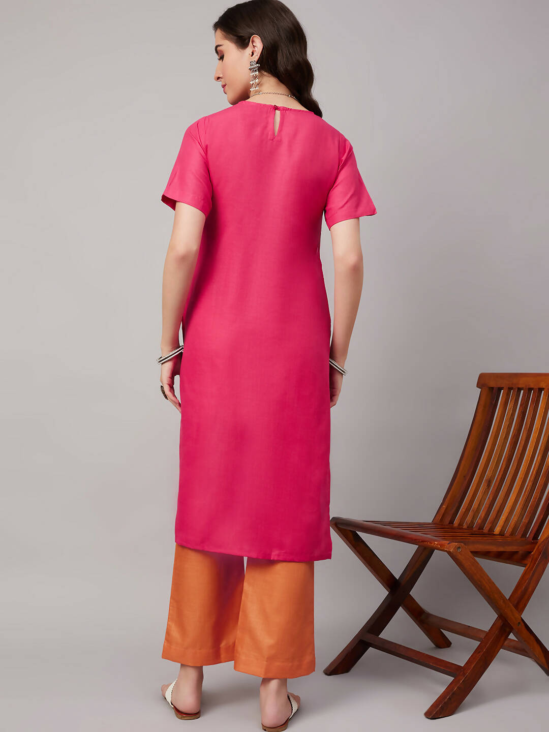 Pink Polyester solid Kurta with Palazzos - Vishwa - Distacart