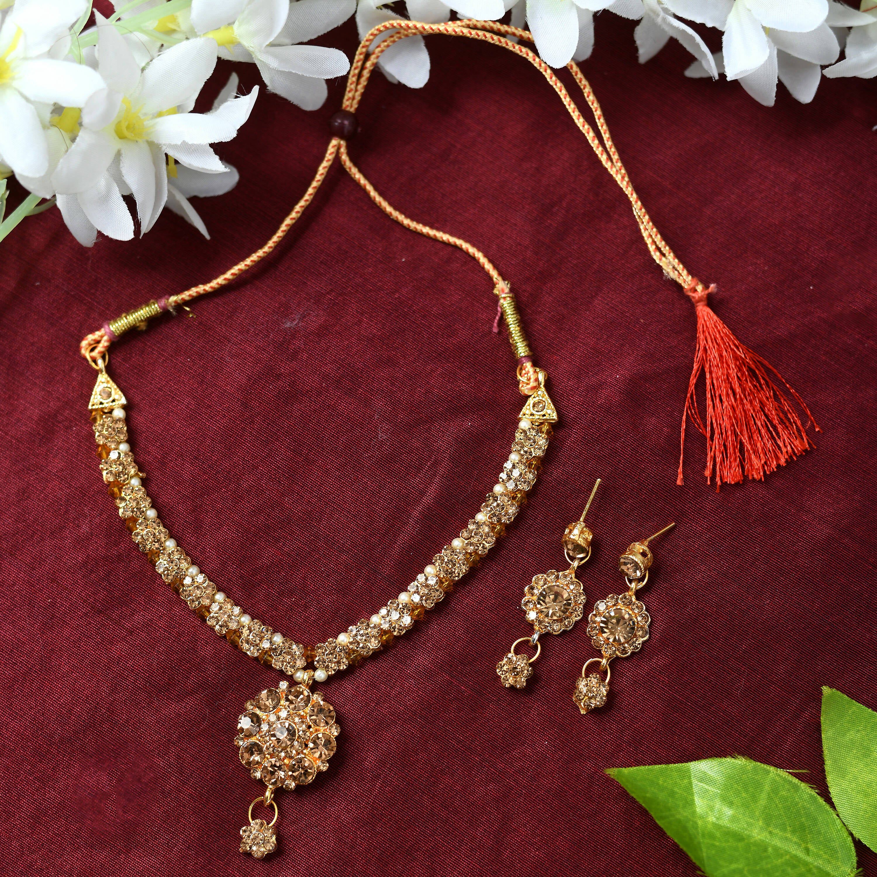 Mominos Fashion Johar Kamal Gold-Plated Brass Finish Stone Choker For Women (Golden) - Distacart