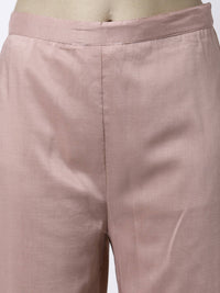 Thumbnail for Myshka Women Peach Silk Blend Embroidered 3/4 Sleeve Round Neck Kurta Pant Dupatta Set