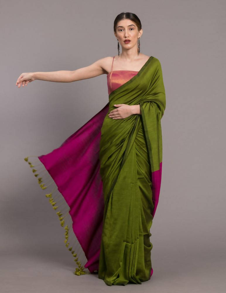 Suta Green Pink Colourblocked Saree - Distacart