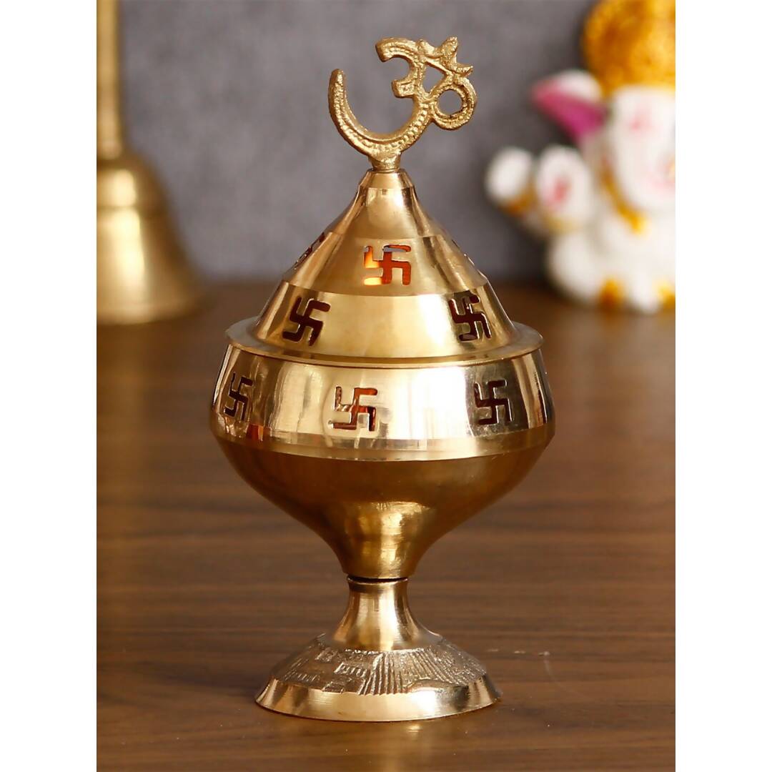 eCraftIndia Gold-Toned Om and Swastik Brass Diya - Distacart