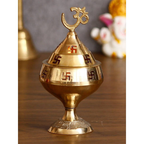 eCraftIndia Gold-Toned Om and Swastik Brass Diya - Distacart