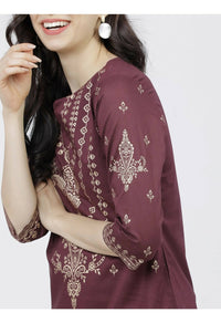 Thumbnail for Cheera Embellished Daily Wear Cotton Blend Kurta - Dark Brown - Distacart