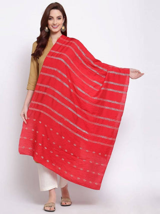 Myshka Women's Red Cotton Silk Printed Casual Dupatta