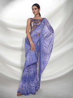 Thumbnail for Blue Georgette Floral Printed Saree With Unstitched Blouse Piece - Rajal - Distacart