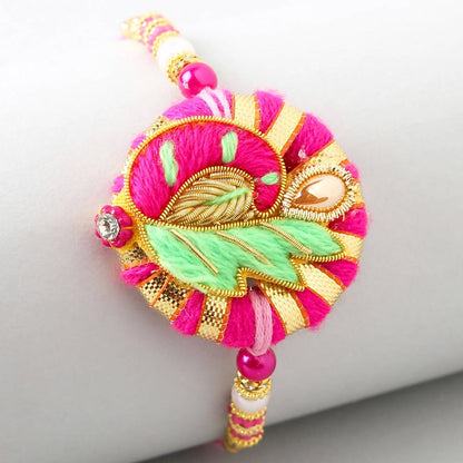 Peacock Zardosi Rakhi & Kaju Katli Box