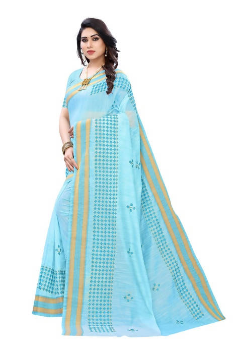 Vamika Embroidery Blue Chanderi Saree (MINI CHECKS BLUE)