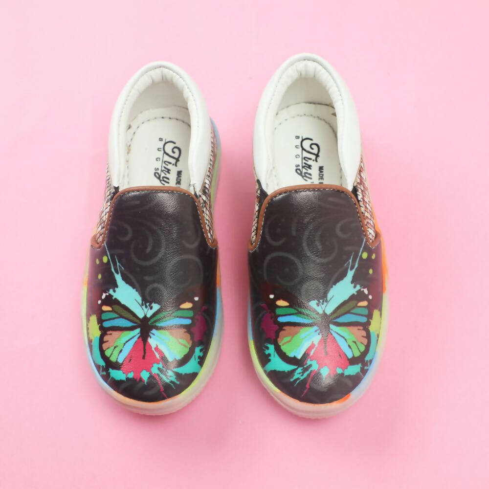 Tiny Bugs Unisex Butterfly Printed Slip Ons Sneakers - Black - Distacart