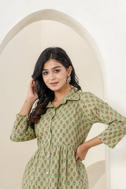 Kaajh Women's Green Printed Cotton Co-ord Set - Distacart