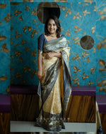 Thumbnail for DEIANA'S Beautiful Golden Jari with New Design Soft Lichi Silk Saree - White - Distacart