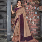 Thumbnail for Beige, Purple Colored Tussar Silk Embroidered Saree With Blouse - Norita Royal Adveka - Distacart