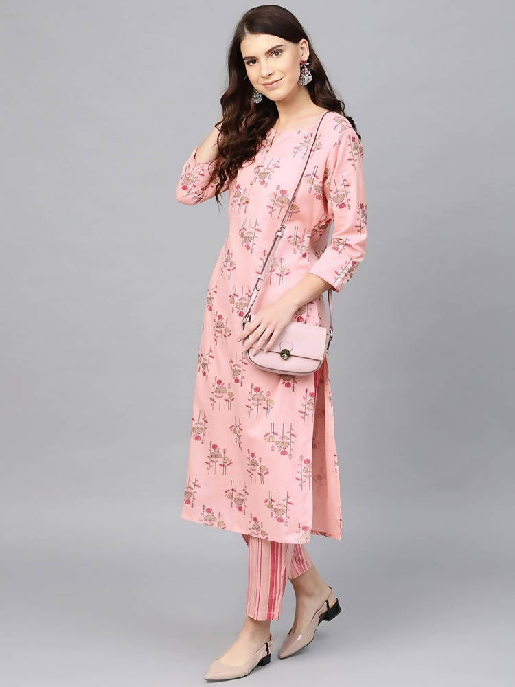Yufta Pink and golden printed kurta with palazzo