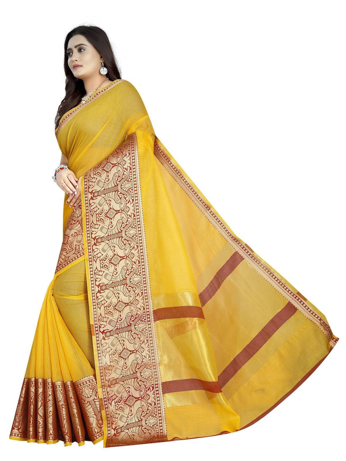 Vamika Banarasi Jaquard Yellow Weaving Saree