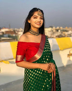 Thumbnail for DEIANA'S Beautiful Golden Jari with New Design Soft Lichi Silk Saree - Green - Distacart