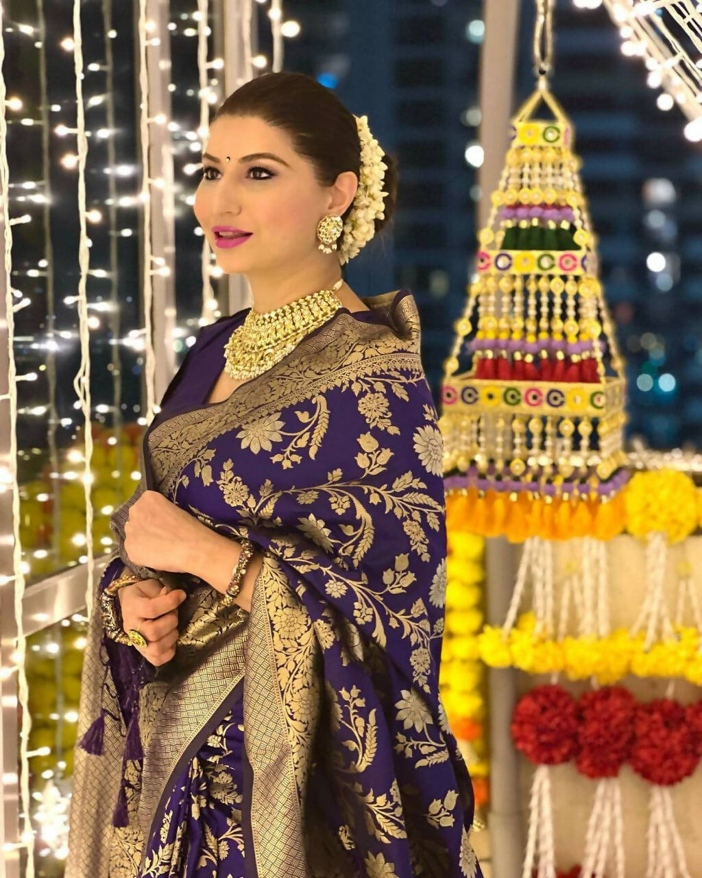 DEIANA'S Beautiful Golden Jari with New Design Soft Lichi Silk Saree - Blue - Distacart