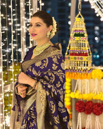 Thumbnail for DEIANA'S Beautiful Golden Jari with New Design Soft Lichi Silk Saree - Blue - Distacart