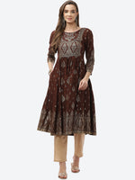 Thumbnail for Biba Women Brown & Gold-Toned Printed Thread Work Anarkali Kurta - Distacart