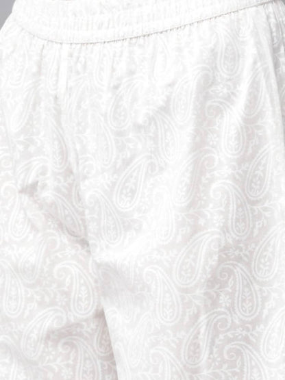 Yufta Grey and Off White Printed Kurta with Palazzo set