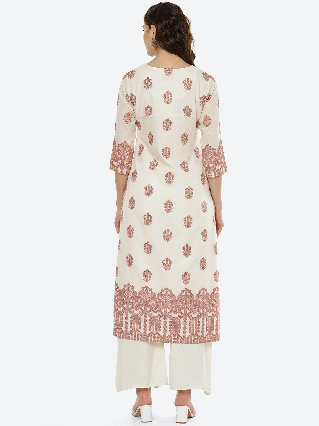 Biba Women Off White Ethnic Motifs Printed Mirror Work Jacquard Anarkali Kurta - Distacart