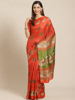 Thumbnail for Saree Mall Rust Red & Green Printed Saree - Distacart