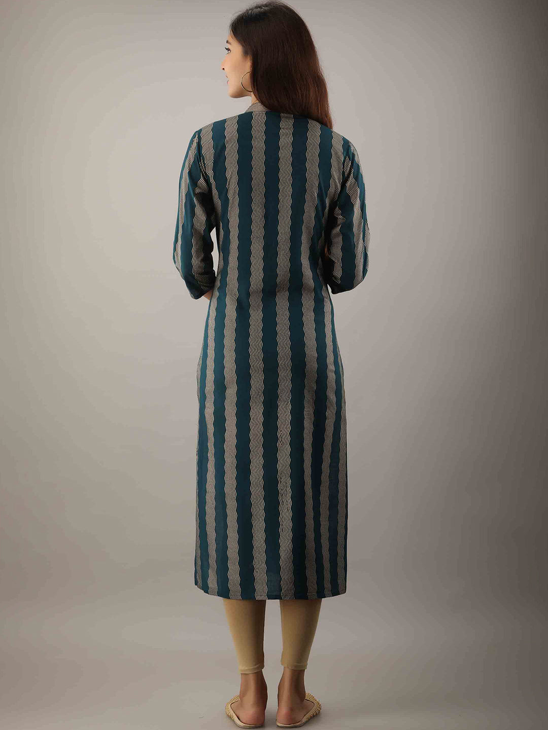 Kalini Women Teal Chevron Striped Kurta - Distacart