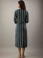 Thumbnail for Kalini Women Teal Chevron Striped Kurta - Distacart