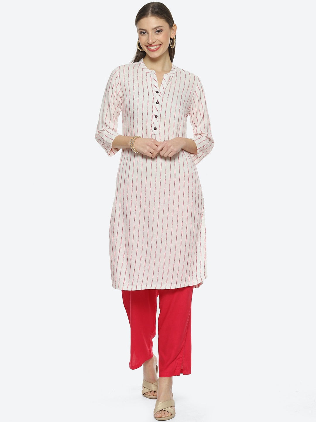 Biba Women Striped Woven Design Kurta - Distacart