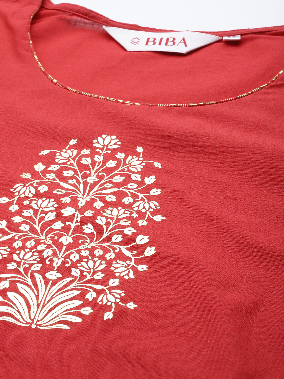 Biba Women Red Floral Printed Regular Kurta with Palazzos & With Dupatta - Distacart