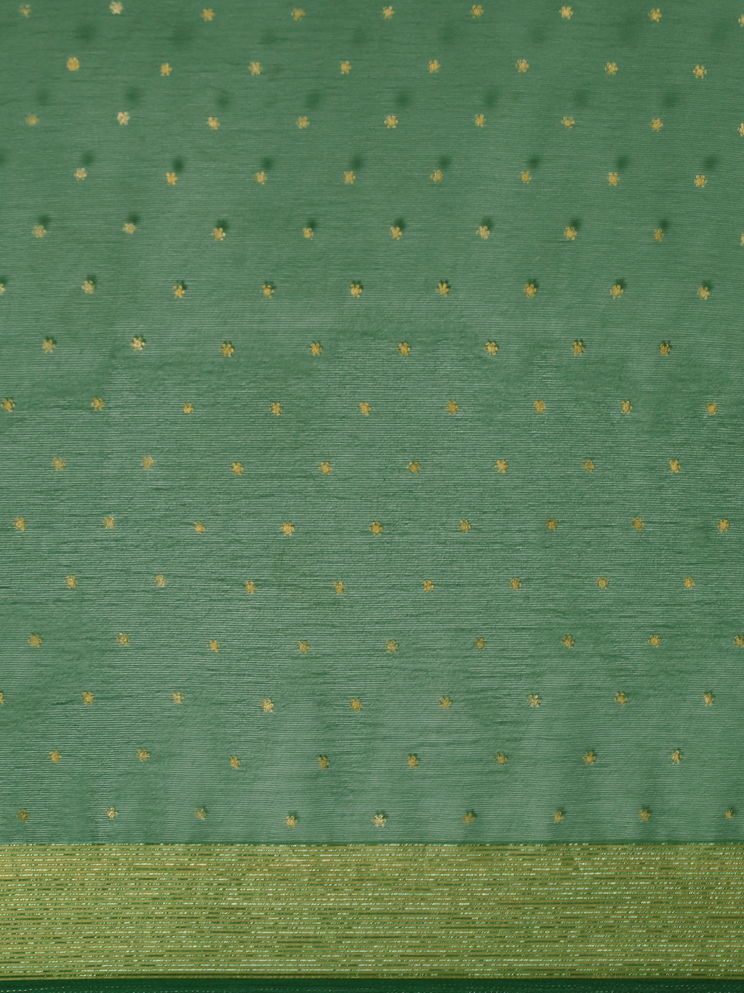 Mitera Green & Gold-Toned Floral Zari Pure Chiffon Saree - Distacart