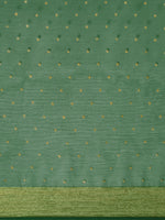 Thumbnail for Mitera Green & Gold-Toned Floral Zari Pure Chiffon Saree - Distacart