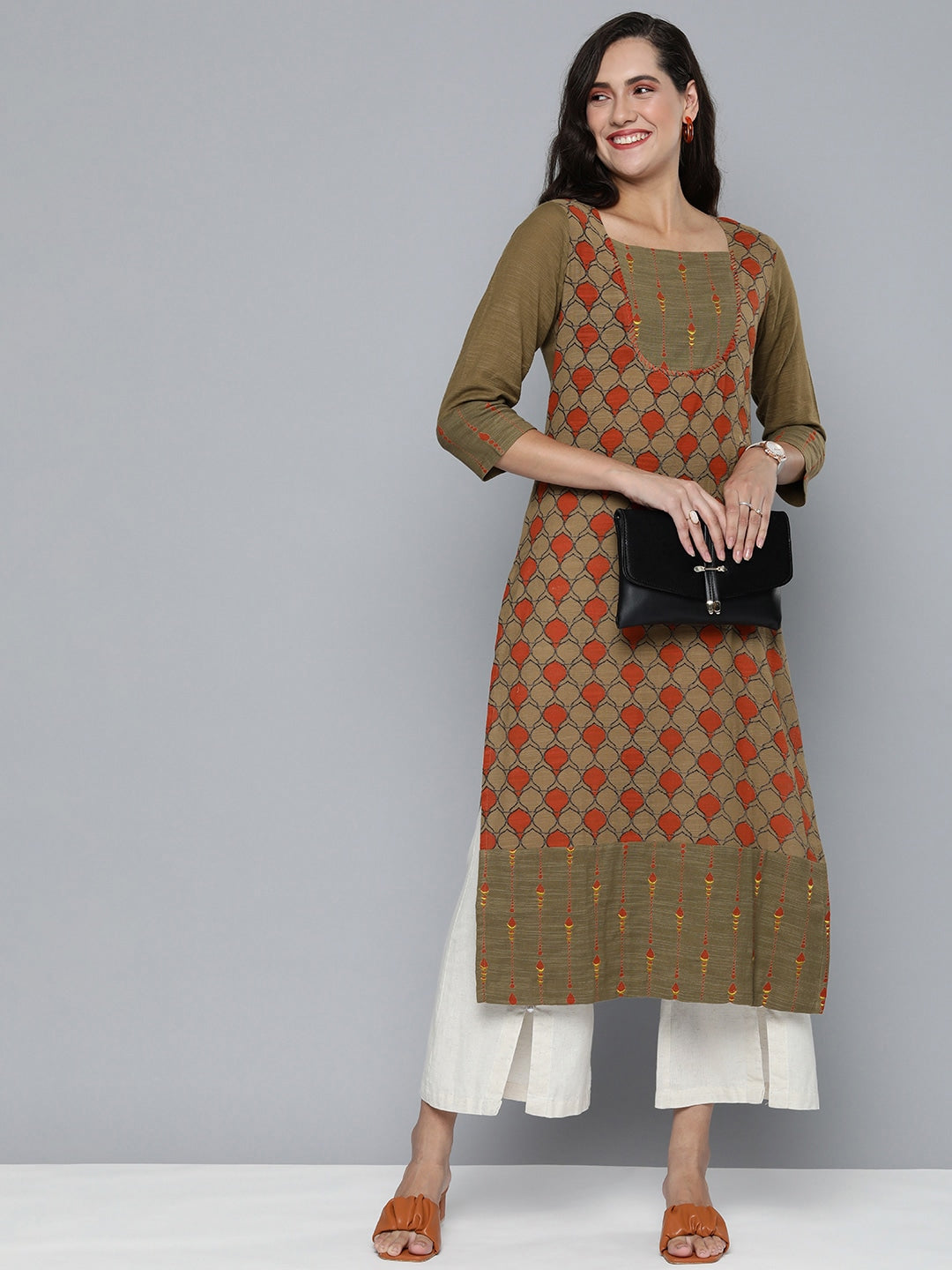 HERE&NOW Women Ethnic Motifs Straight Kurta - Distacart