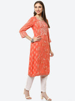Thumbnail for Biba Women Coral Orange Printed Kurta - Distacart