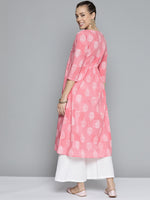 Thumbnail for HERE&NOW Women Pink & White Ethnic Motifs Printed Gotta Patti Pure Cotton Kurta - Distacart