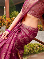 Thumbnail for Tikhi Imli Pink Ethnic Motifs Woven Design Zari Saree - Distacart