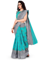 Thumbnail for Kalini Turquoise Blue & Grey Floral Printed Designer Saree - Distacart