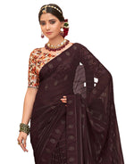 Thumbnail for Brown Georgette Swaroski Work Saree With Unstitched Blouse Piece - Juhi - Distacart
