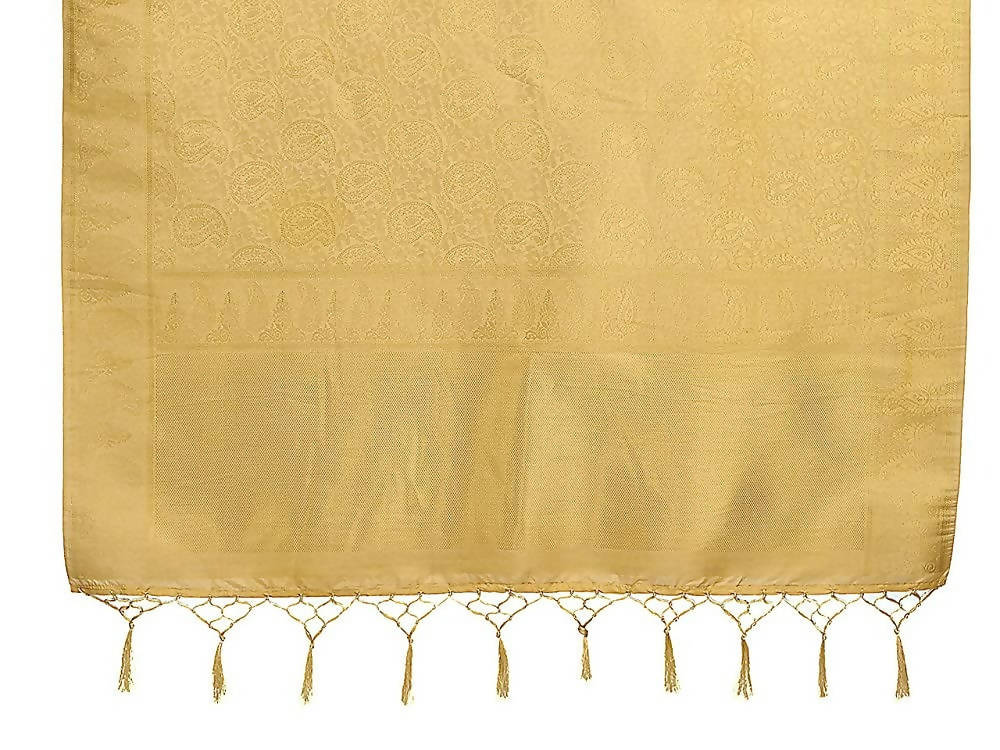 Vardha Women's Beige Color Kanchipuram Raw Silk Saree with Unstitched Blouse Piece