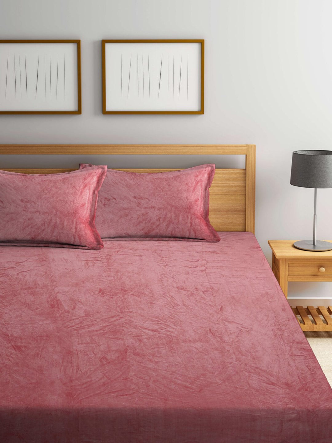 KLOTTHE Rust-Red Abstract Woolen 300TC King Fitted Bedsheet With 2 Pillow Covers - Distacart