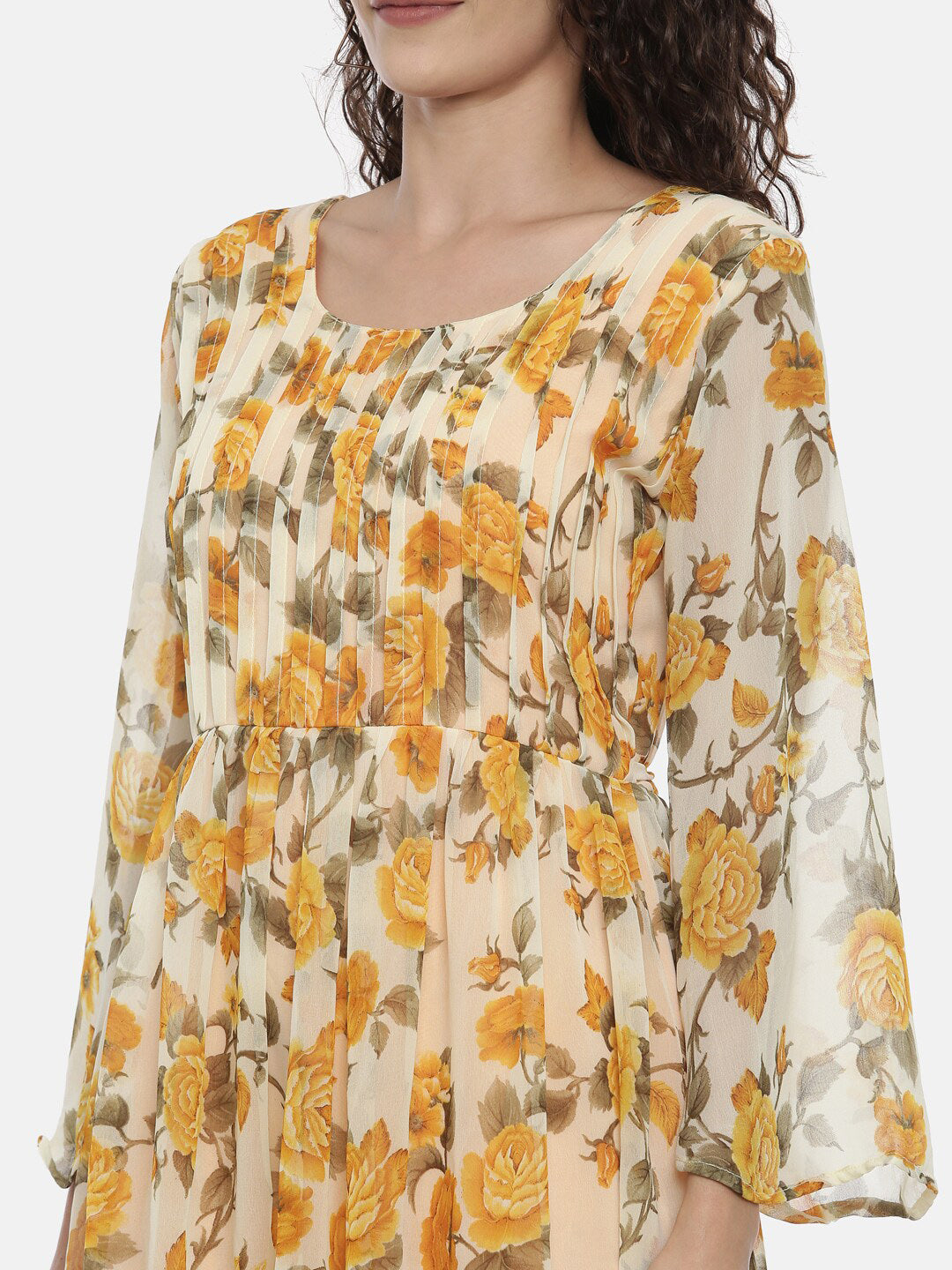 Souchii Women Cream-Coloured Floral Printed A-Line Dress - Distacart